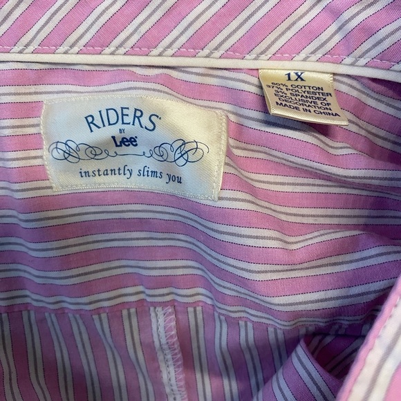 Riders by Lee Striped Long Sleeve Blouse (Size:1X, Color:Pink/Gray/White) - Picture 4 of 4